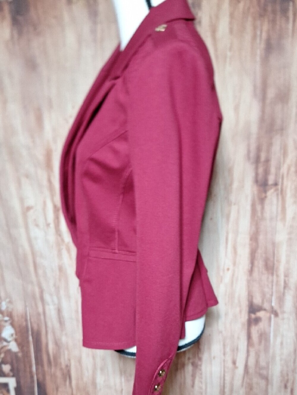 White House Black Market Raspberry Double-Breasted Ruffle-Front Blazer - Picture 6 of 14